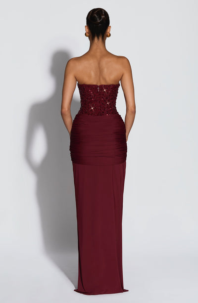 burgundy strapless dress Carina Maxi Dress