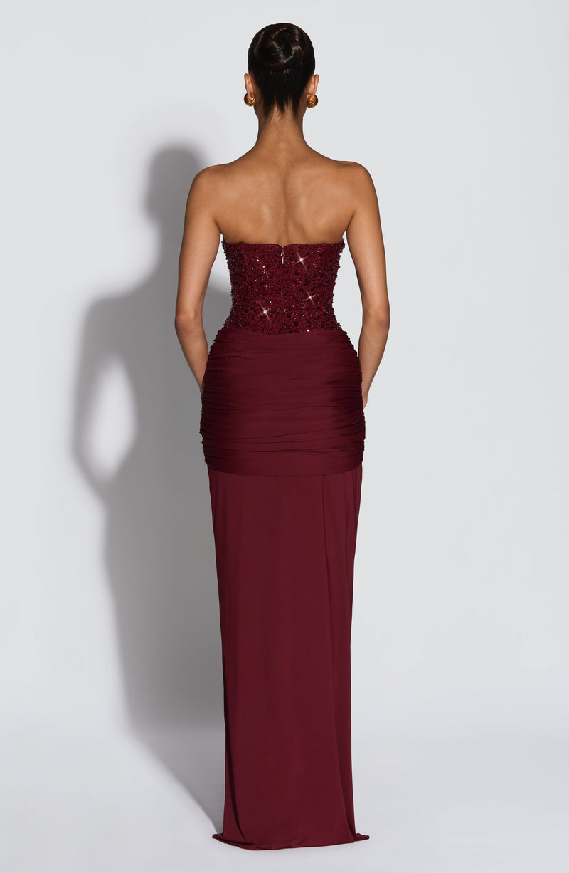 Buy Burgundy Maxi Dress - Carina Maxi Dress by Babyboo Fashion Buy Burgundy Maxi Dress - Carina Maxi Dress by Babyboo Fashion