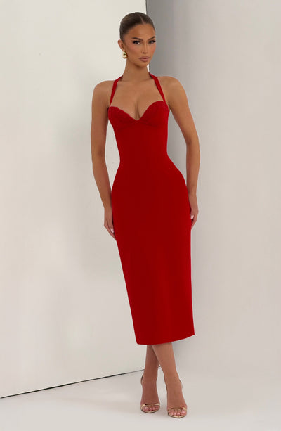 Shop the Red Midi Dress - Cassia Midi Dress by Babyboo Fashion