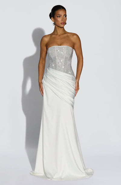 Celestia Maxi Dress - Ivory | White Maxi Dress by Babyboo Fashion