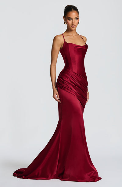 ワンピース Connie long dress Connie Gown - Burgundy Maxi Dress by Babyboo Fashion