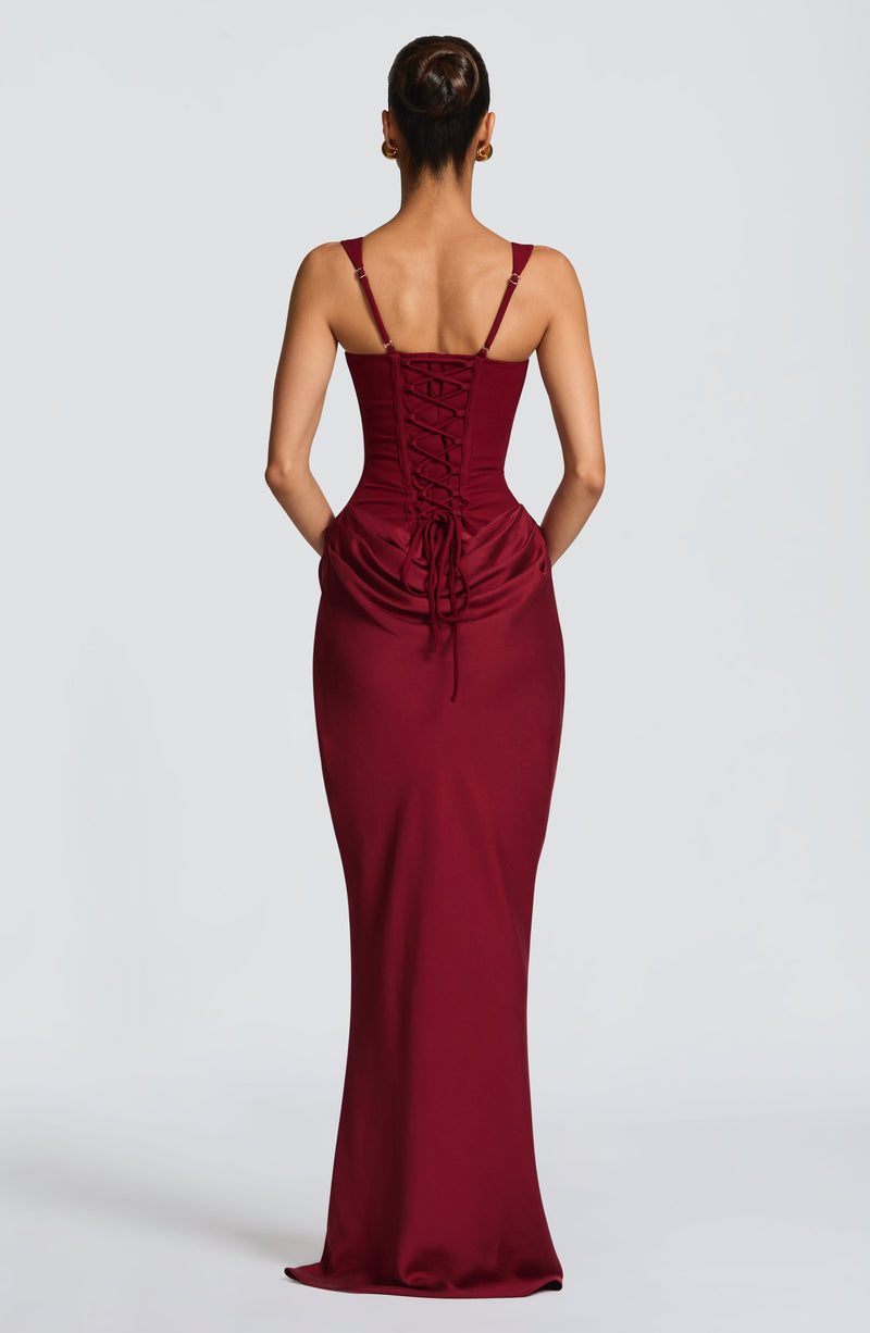Buy Burgundy Maxi Dress - Cornelia Maxi Dress by Babyboo Fashion Buy Burgundy Maxi Dress - Cornelia Maxi Dress by Babyboo Fashion