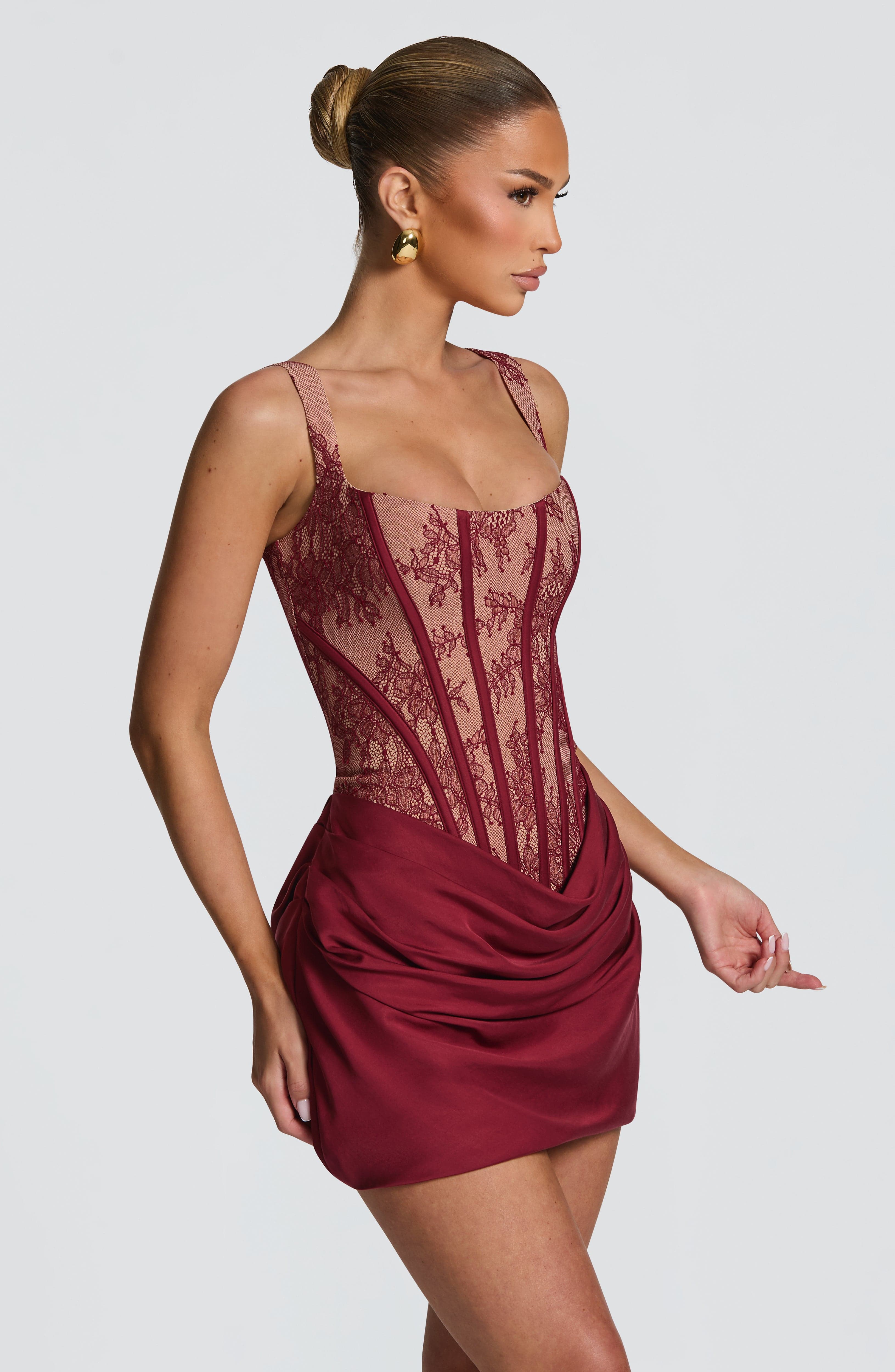 Shop Burgundy Lace Mini Dress