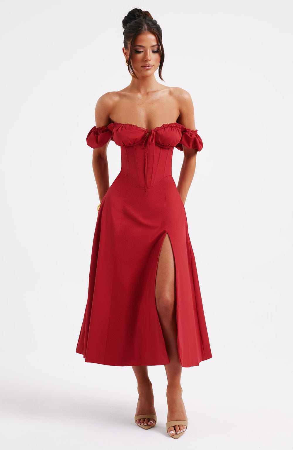 Courtney Midi Dress - Red Babyboo Fashion Courtney Midi Dress - Red Babyboo Fashion