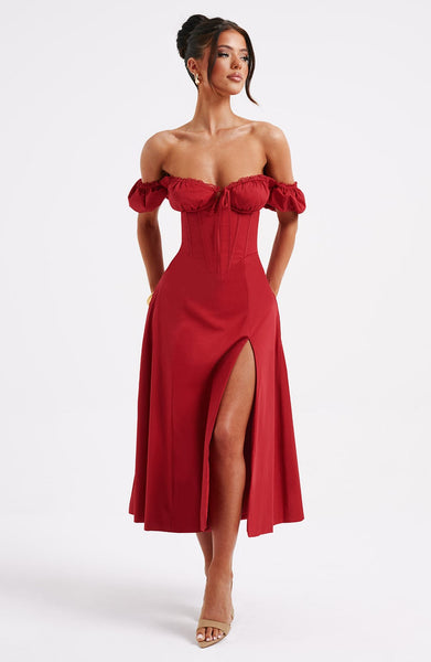 Courtney Midi Dress - Red Babyboo Fashion Courtney Midi Dress - Red Babyboo Fashion