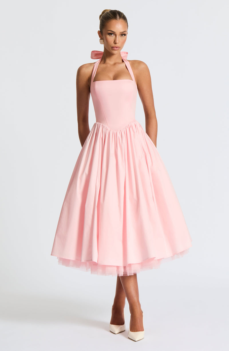 Cressida Midi Dress - Blush | Square Halter Neckline | Babyboo Fashion Cressida Midi Dress - Blush | Square Halter Neckline | Babyboo Fashion
