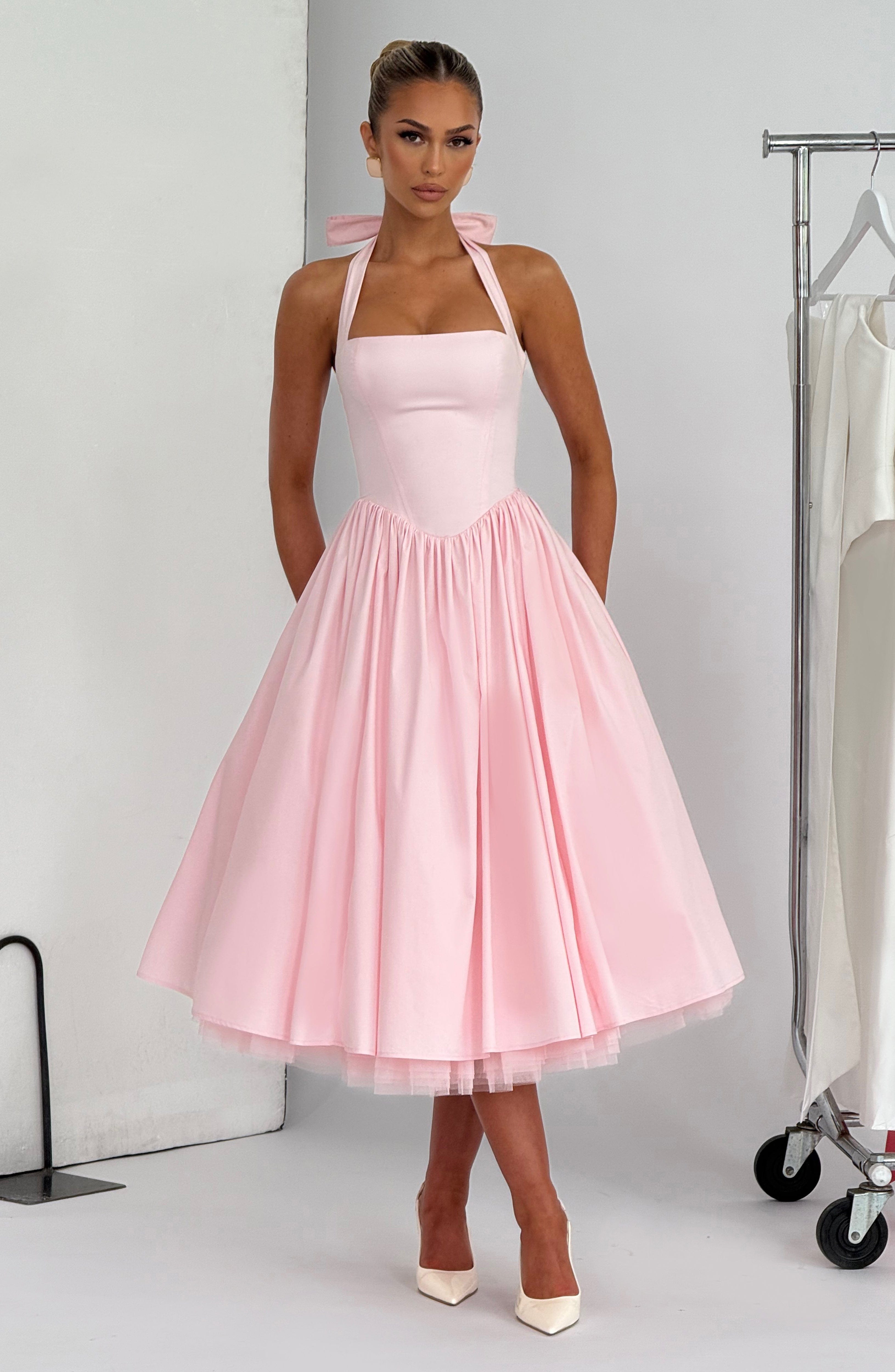 Blush Whisper Patterned Midi Dress (M)
