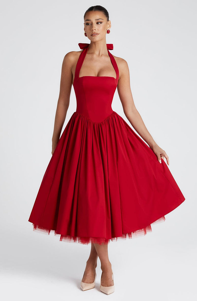 dressed red Cressida Red Midi Dress, S