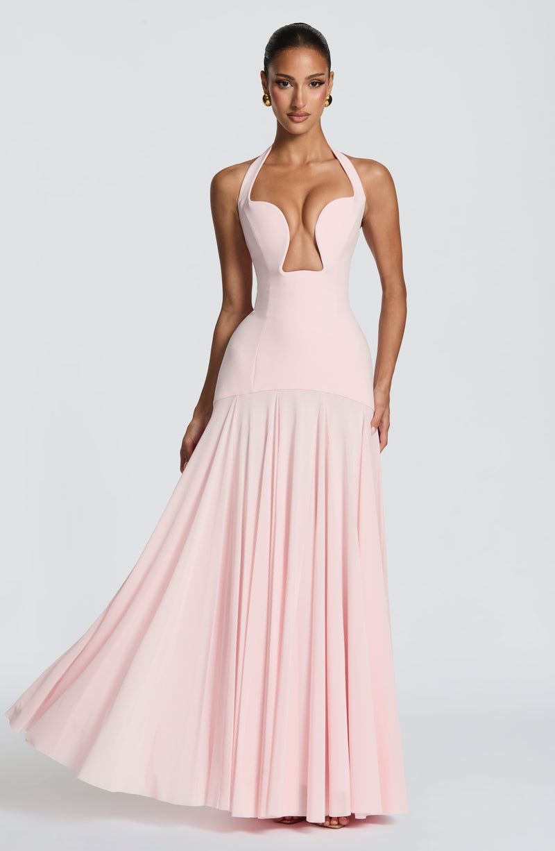cyrene maxi dress Babyboo in Blush Size S Convertible Bridesmaid Dresses length dress in lightweight Satin Halter Neck Maxi Color:Mystic Blue Multi