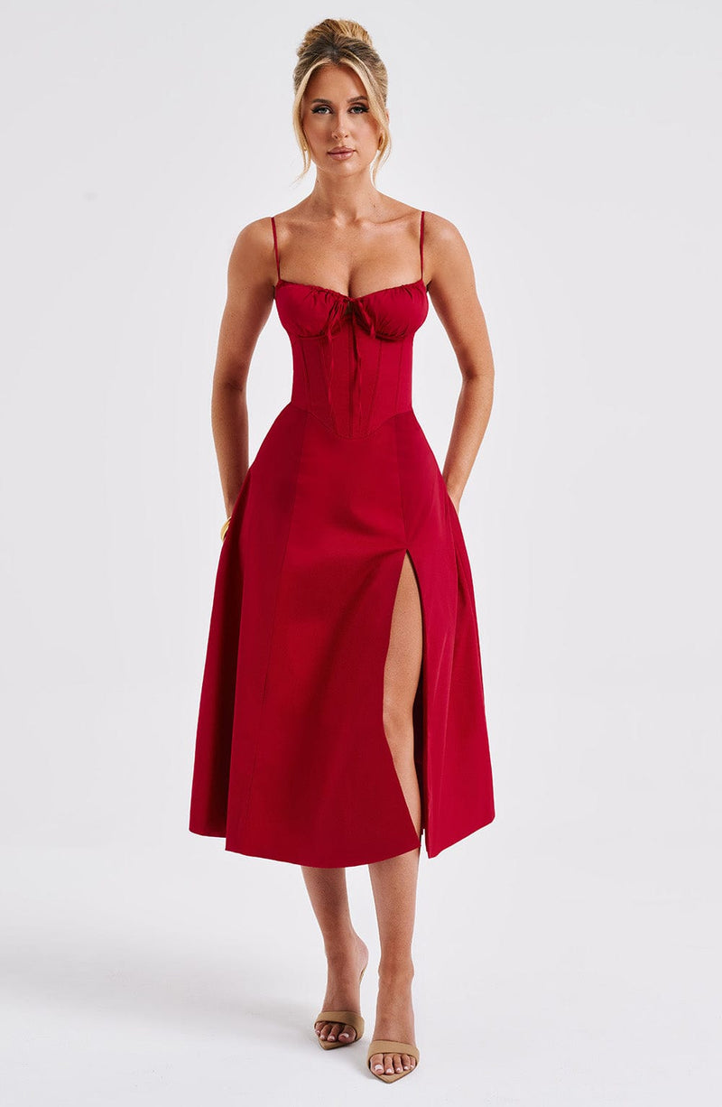 Deanna Midi Dress - Red Dress Babyboo Fashion Premium Exclusive Design