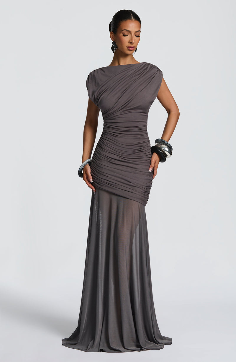 target grey maxi dress 24seven Comfort Apparel Womens Grey Long Sleeve Side Slit Fitted Maxi Dress, Large