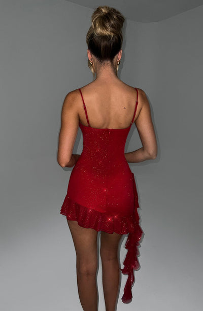 Dixie Mini Dress - Red Sparkle Dress Babyboo Fashion Premium Exclusive Design