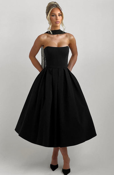 black fitted midi dress Edith Midi Dress