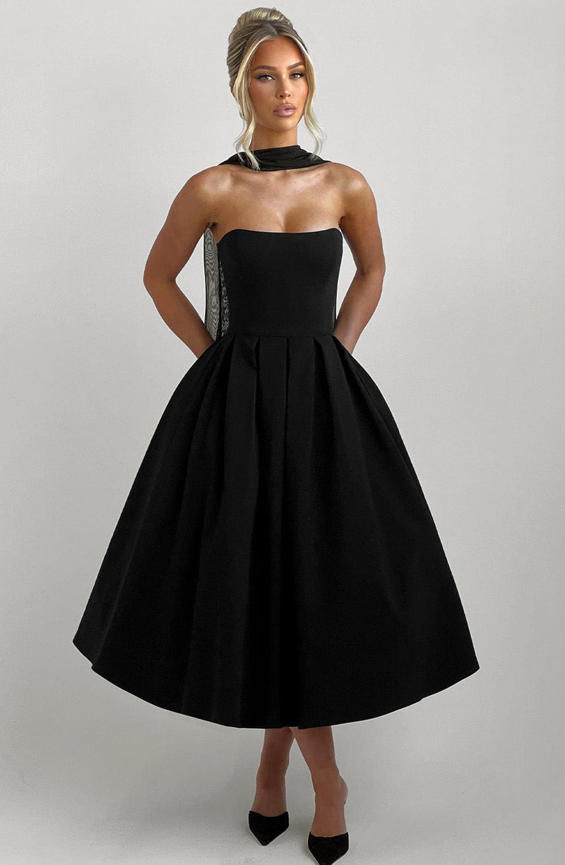 Black Edith Midi Dress | Elegant Midi Dress | Babyboo Fashion Black Edith Midi Dress | Elegant Midi Dress | Babyboo Fashion