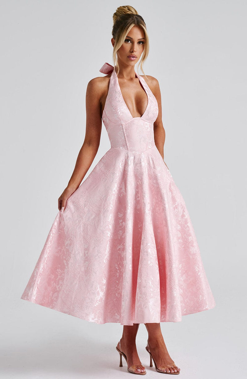 effie midi dress Baroque Corset Bodice featuring a sleeveless square neckline with wide shoulder straps Floral Puff Sleeve Wrap Midi