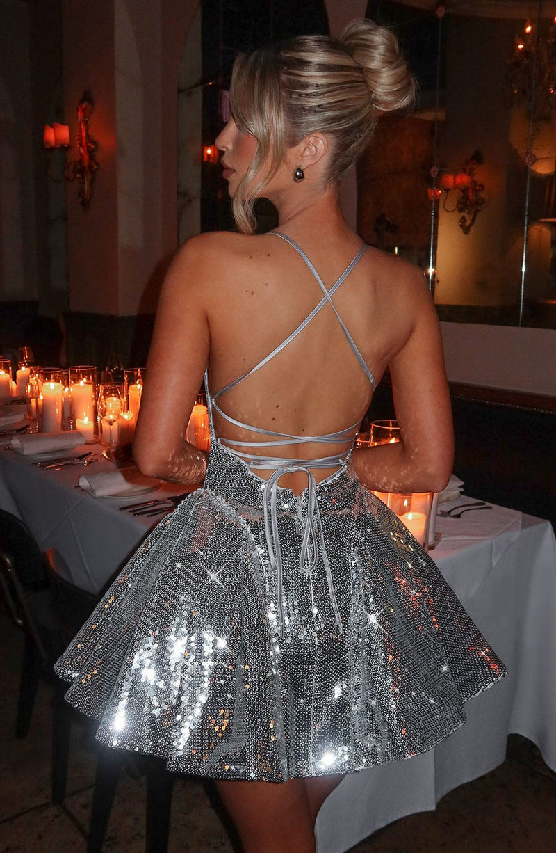 silver dress backless Sexy Sheer Silver Glitter & Feather Backless Dress