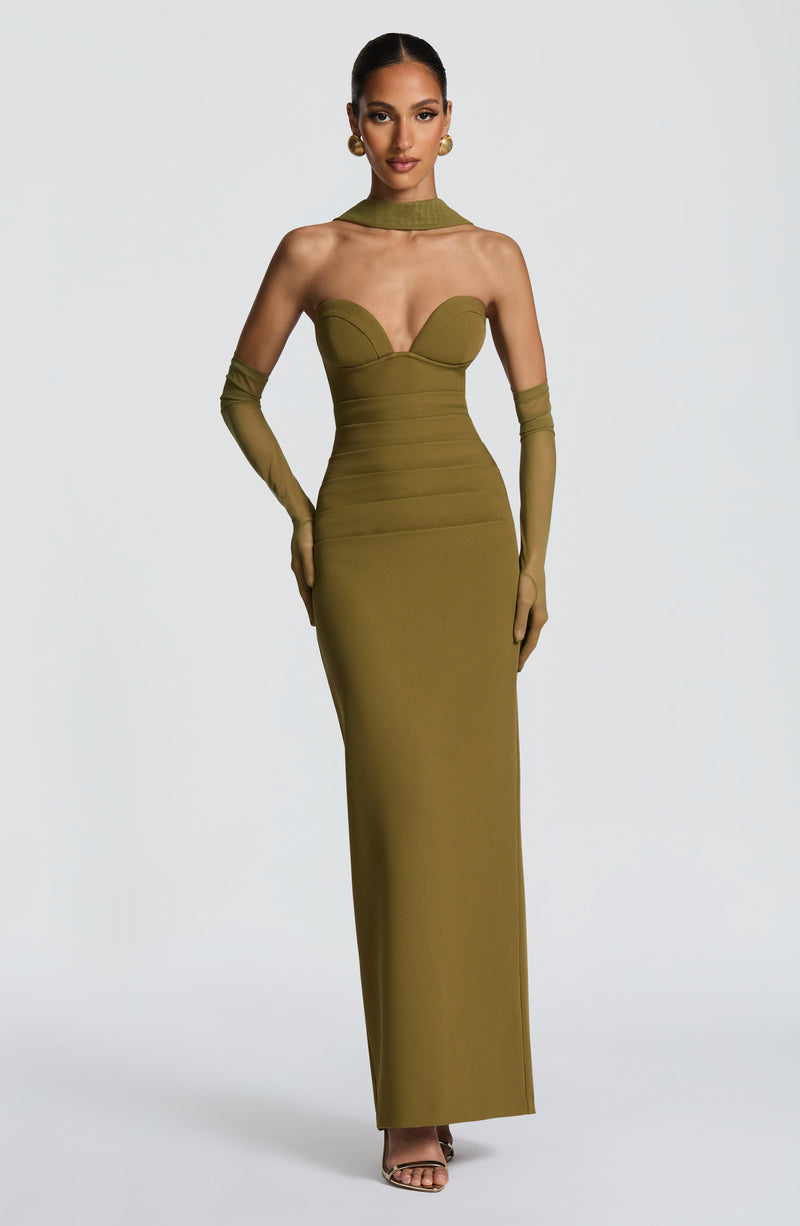 green dress gloves Fitted Satin Gown with Gloves by Cinderella Divine CD979 main image 0