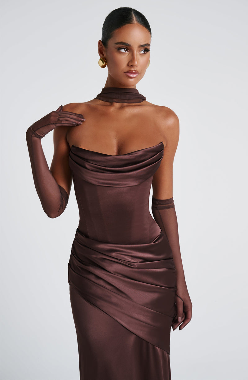 Eli Gloves Plum Brown | Sheer Mesh Elbow-Length