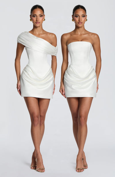 babyboo mini dress Ella in Ivory Size XL Finish:Pure White boat shape neckline MENCCINO Denim Dress Jean women's maternity dress