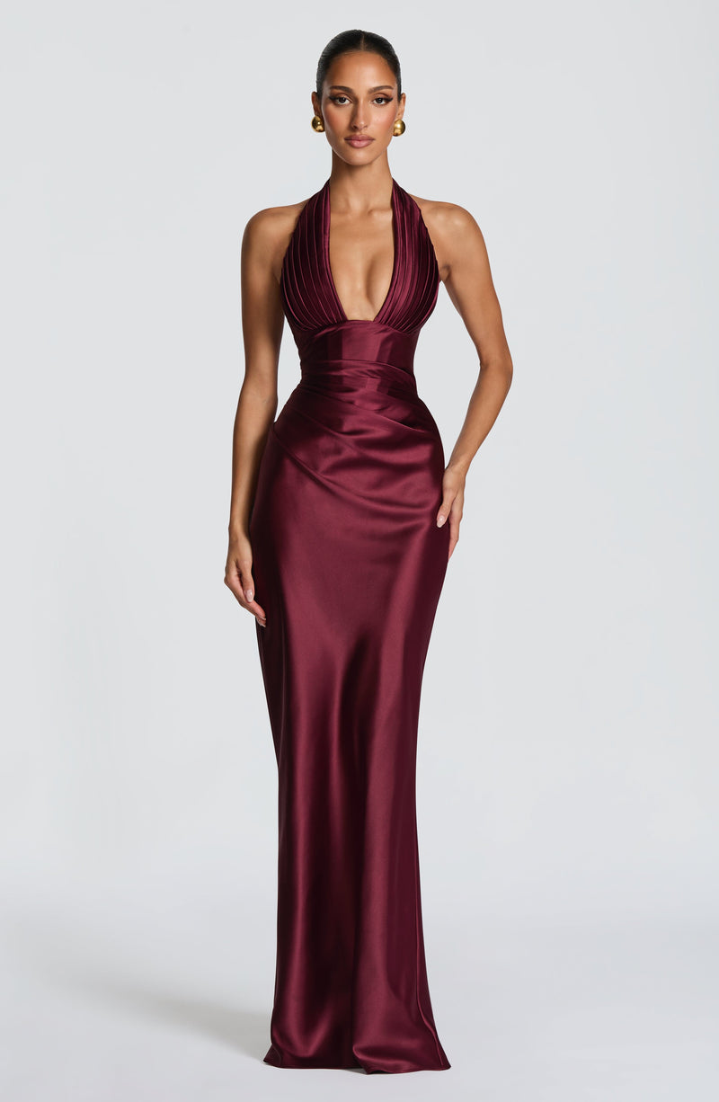 chinese dress ladies La Lune Plunged Cross Back Maxi Dress | Graphite | Dresses main image 0