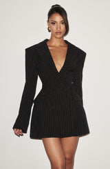 Elvira Mini Dress - Black Pinstripe Dress Babyboo Fashion Premium Exclusive Design