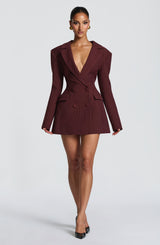 Elvira Mini Dress - Burgundy Pinstripe Dress Babyboo Fashion Premium Exclusive Design
