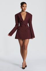 Elvira Mini Dress - Burgundy Pinstripe Dress Babyboo Fashion Premium Exclusive Design