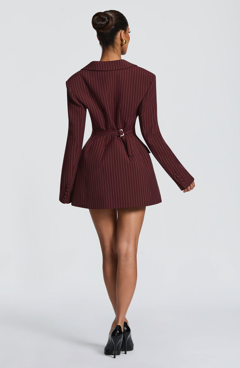 Elvira Mini Dress - Burgundy Pinstripe Elvira Mini Dress - Burgundy Pinstripe