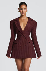 Elvira Mini Dress - Burgundy Pinstripe Dress XS Babyboo Fashion Premium Exclusive Design