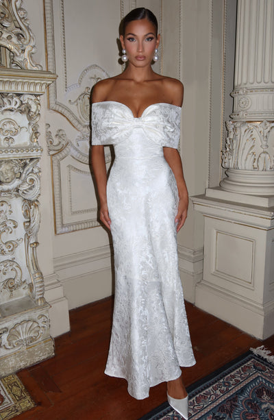 Emberly Maxi Dress Ivory | Off-Shoulder Gown