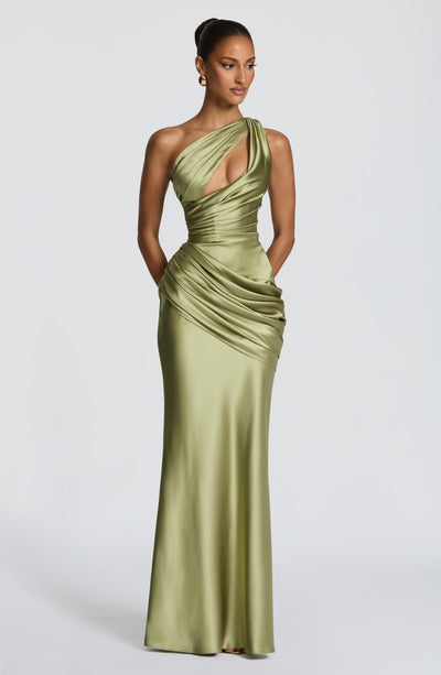 Olive Maxi Dress - Emina Maxi Dress in Light Olive | Babyboo Fashion