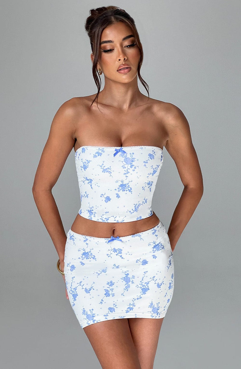 Esmeralda Mini Skirt - Blue Ditsy Print Skirt Babyboo Fashion Premium Exclusive Design