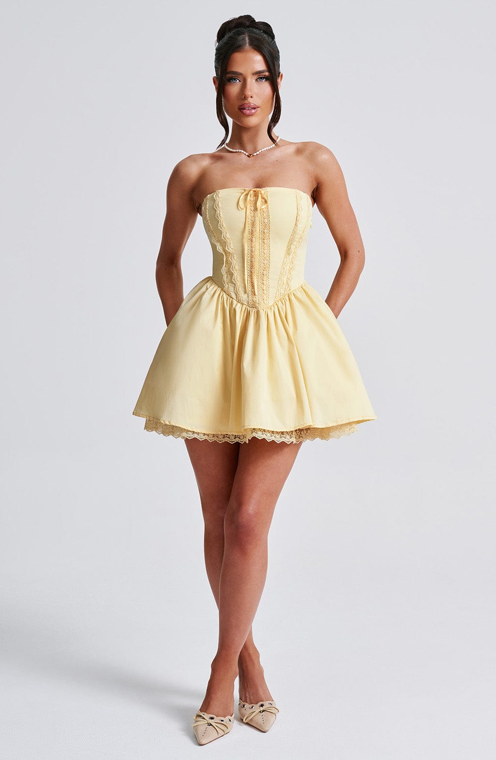 Emmie Stitch Mini Dress Lemon