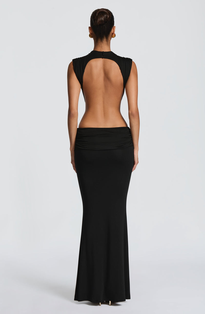 sachin and babi light blue dress Black Maxi Dress With Deep Backless Design • Stretch Evening Gown •  Minimalist Sexy Dress main image 1