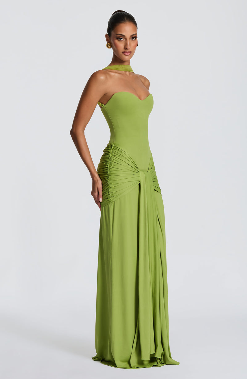 babyboo dress Gia Maxi in Olive Size S Invisible zipper closure. Color:Iridescent Blush LIVE 06/15/2026 MC Brown Linen Cottagecore Dress: