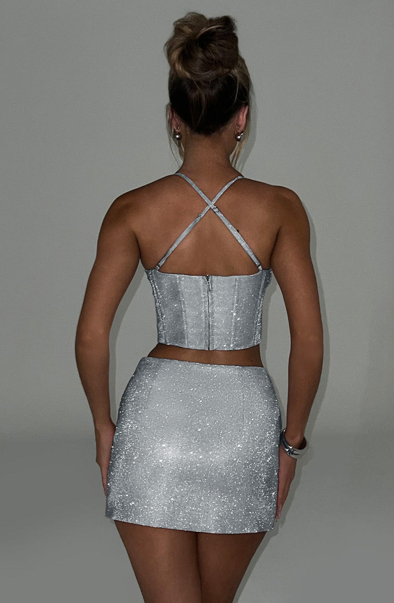 Glacia Mini Skirt - Silver Sparkle Skirt Babyboo Fashion Premium Exclusive Design