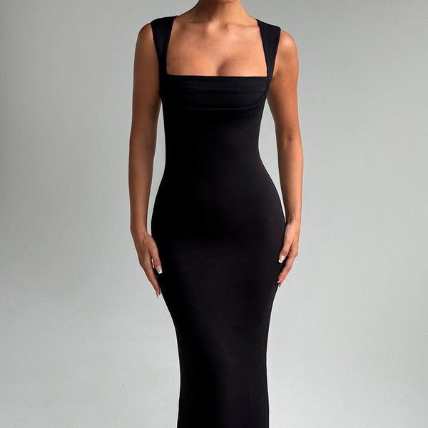 knee length dresses for ladies Ruched Off-Shoulder Mesh-Sleeve Mermaid Maxi Dress - Black 4