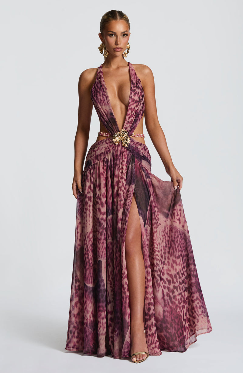 Indianna Maxi Dress - Magenta Orchid Print by Babyboo Fashion Indianna Maxi Dress - Magenta Orchid Print by Babyboo Fashion