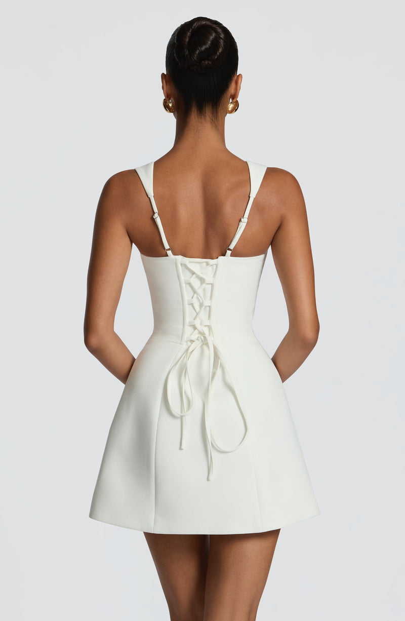 White Mini Dress - Iona Mini Dress - Ivory by Babyboo Fashion