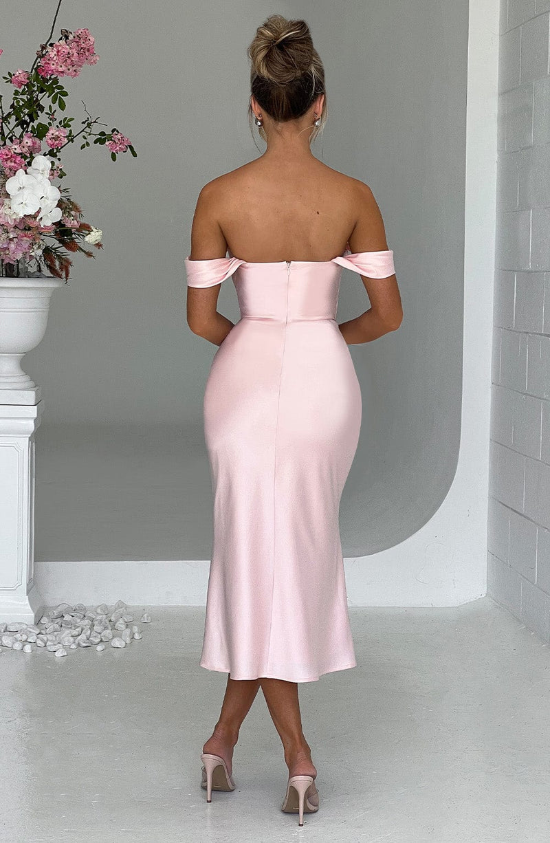 embellished bandeau cowl neck maxi dress in blush Midi Dress Blush Pink Dress Long Embellished Bandeau Cowl Neck Maxi Dress In Blush