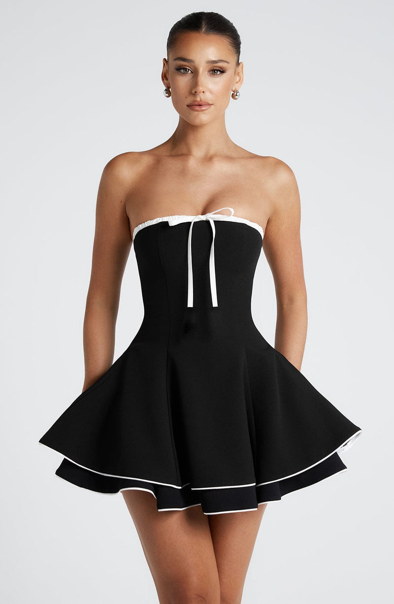 black and white mini dress Kwunbwa Elegant Off The Shoulder A Line Color Block Short Dress gel grip on bust Babyboo Fashion White And Black