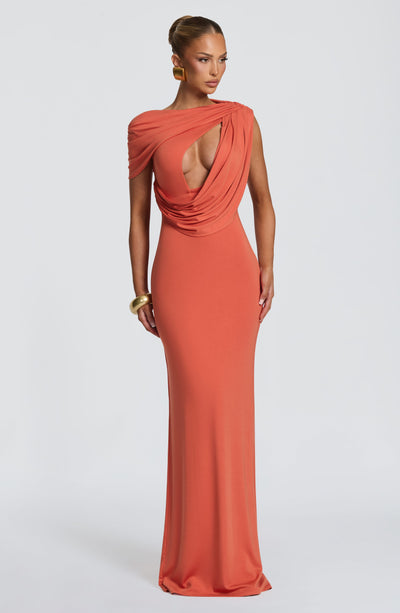 formal burnt orange dresses Babyboo Kalina Maxi Dress in Size L » United States I Color:BlackGeometricFigure Spring Cocktail Dresses | Fall wedding guest