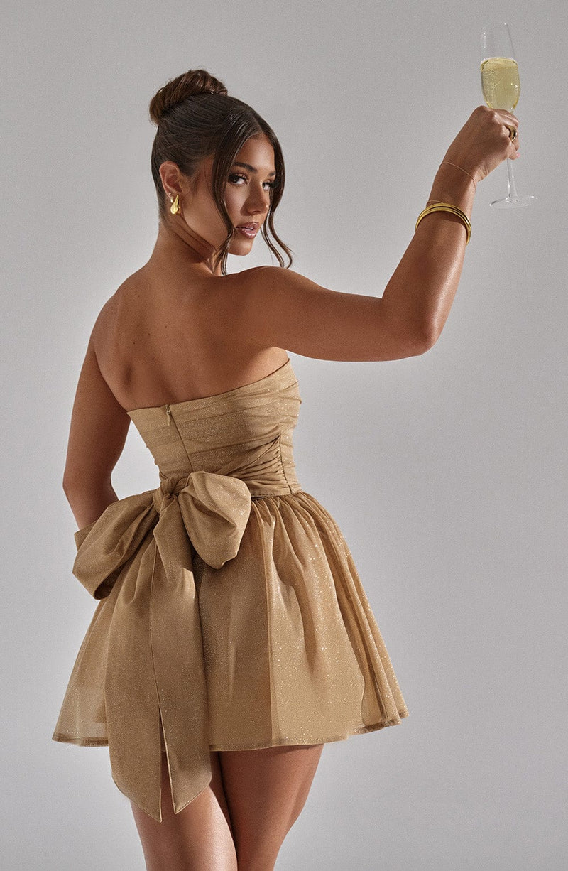 Katrina Mini Dress - Gold Sparkle Dress Babyboo Fashion Premium Exclusive Design