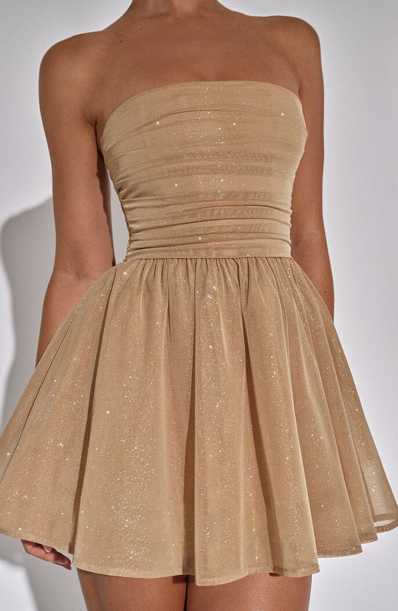 Katrina Mini Dress - Gold Sparkle Dress Babyboo Fashion Premium Exclusive Design