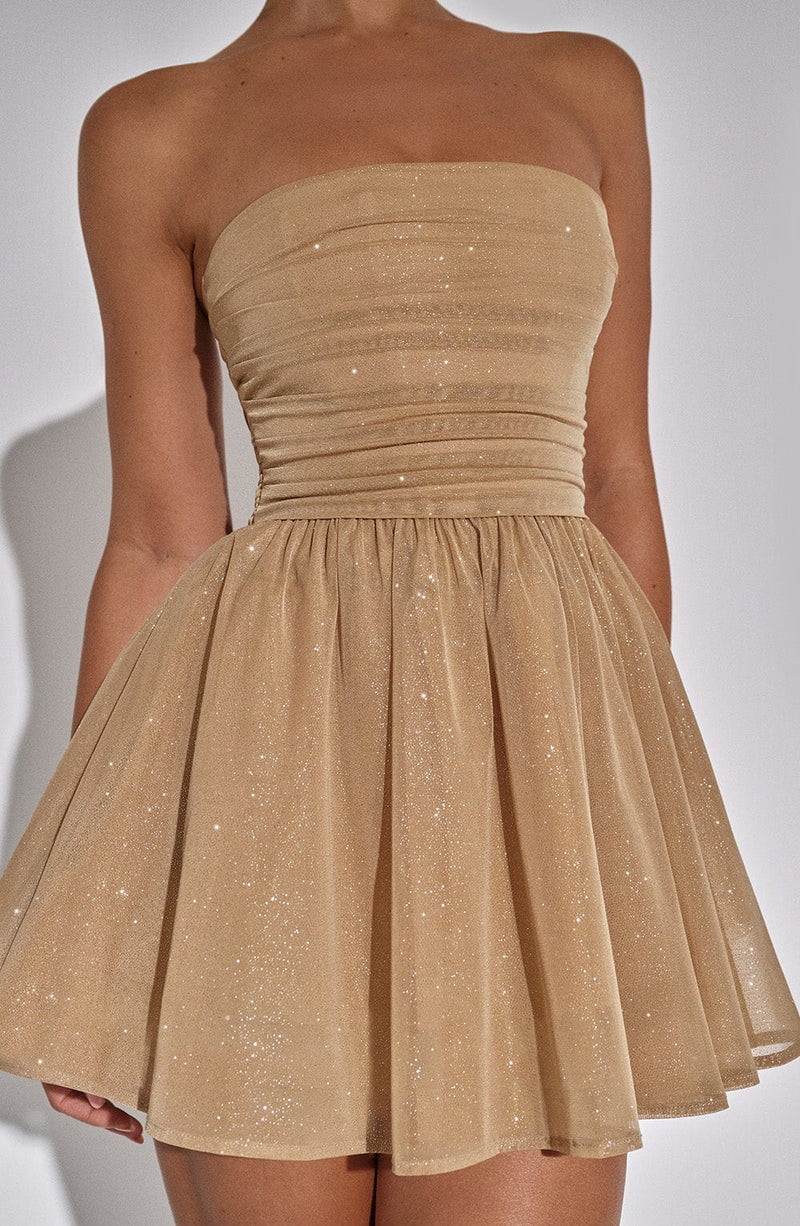 Katrina Mini Dress - Gold Sparkle Babyboo Fashion Katrina Mini Dress - Gold Sparkle Babyboo Fashion
