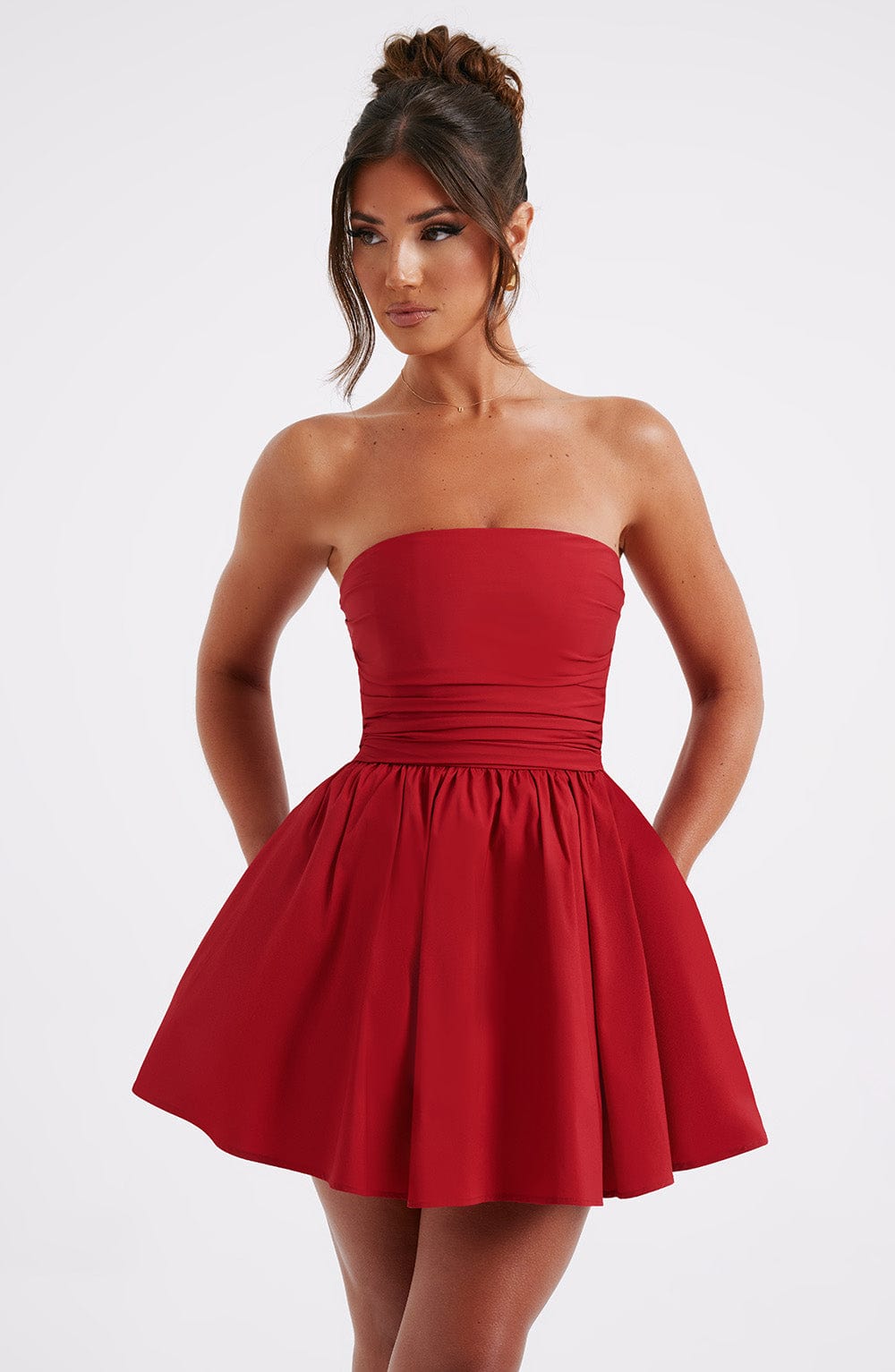red strapless mini dress Katrina Mini Dress