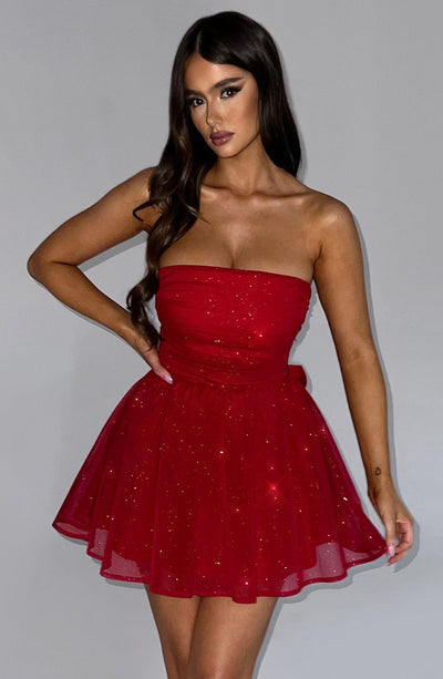 Katrina Mini Dress - Red Sparkle Dress Babyboo Fashion Premium Exclusive Design