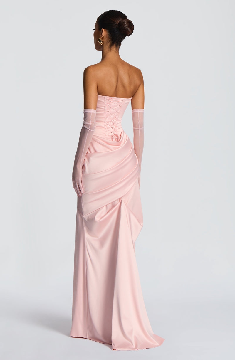 babyboo pink dress Patricia Maxi Asymmetric bodice hem LORENZA MAXI DRESS - BABYBOO
