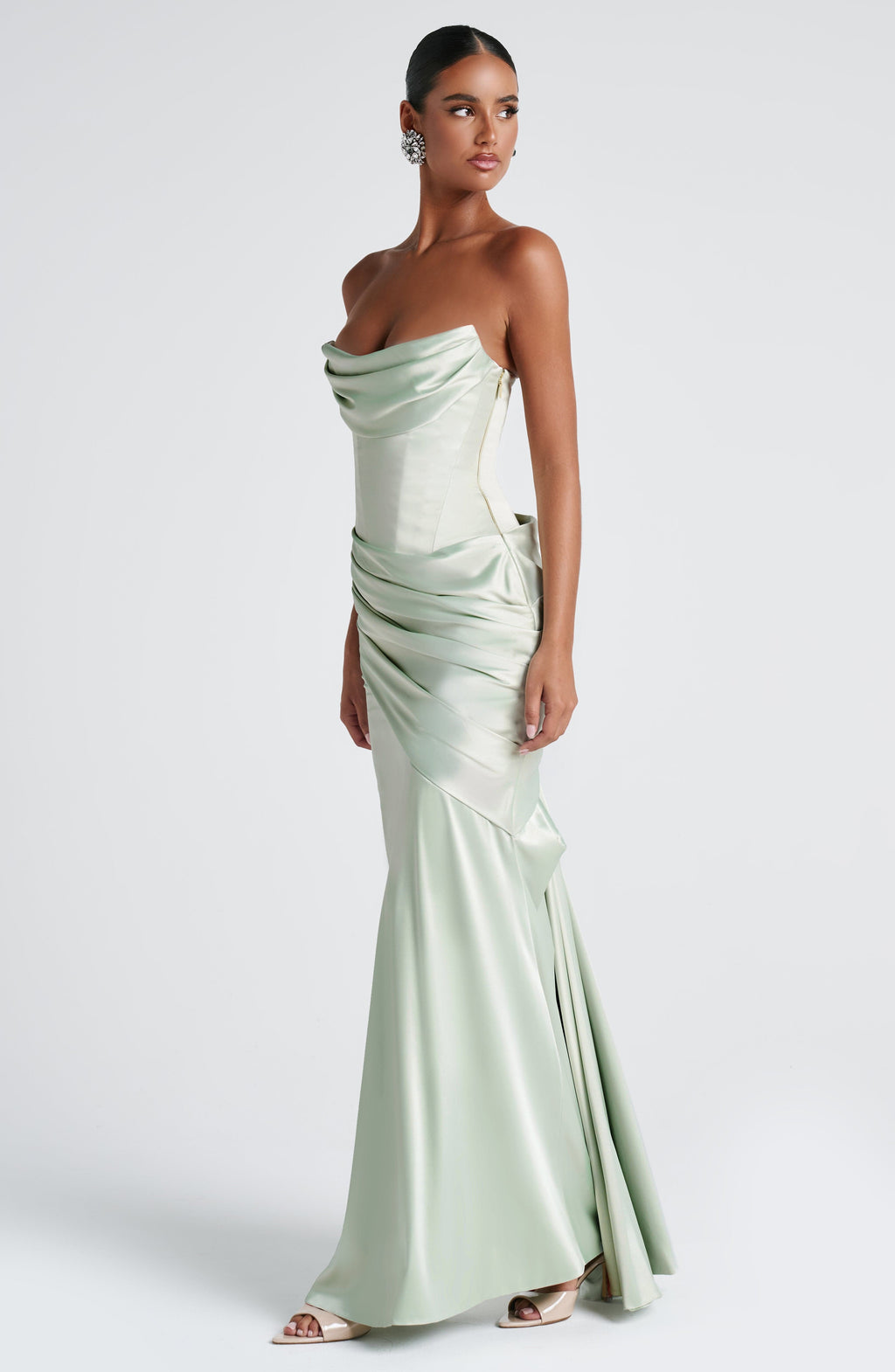 Kensington Maxi Dress - Mint | Strapless Satin Gown | Babyboo Fashion