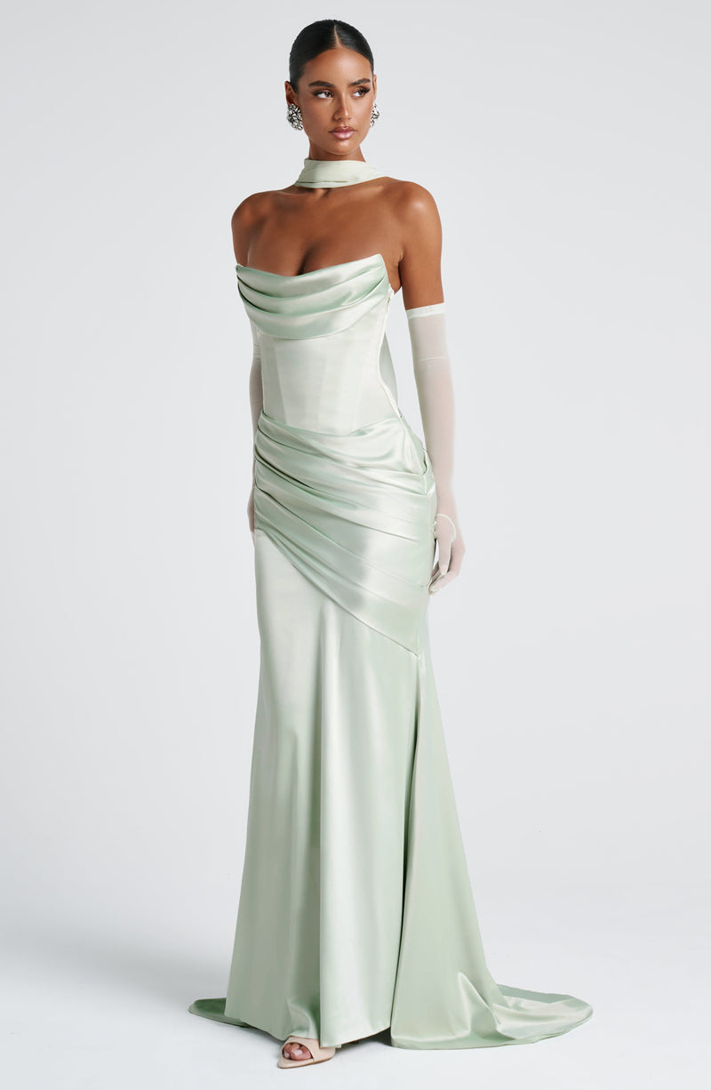 Kensington Maxi Dress - Mint | Strapless Satin Gown | Babyboo Fashion Kensington Maxi Dress - Mint | Strapless Satin Gown | Babyboo Fashion